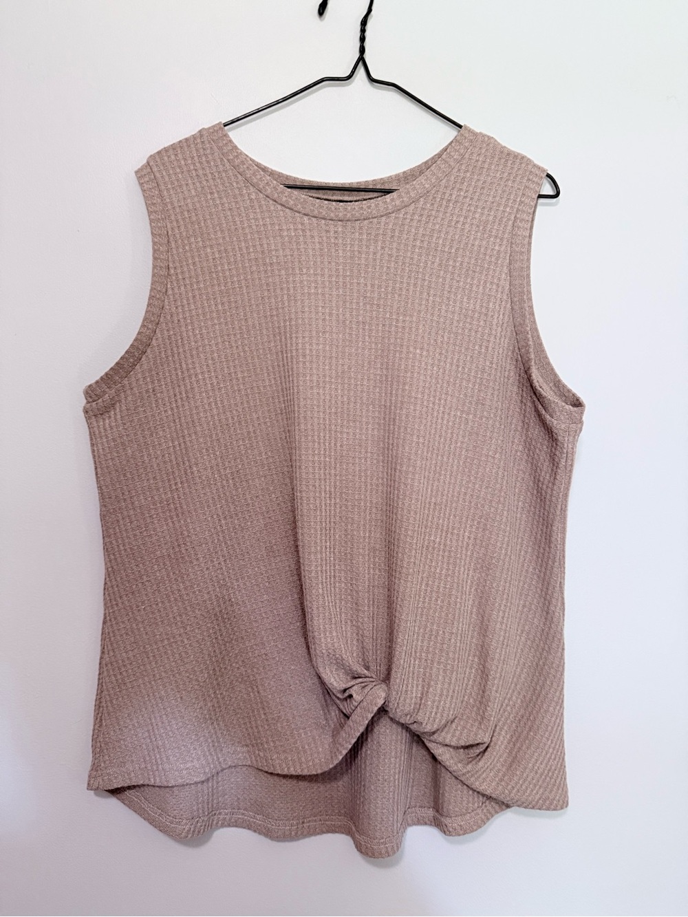 Sleeveless Knit XL Tie-Front Tank Top - TAN